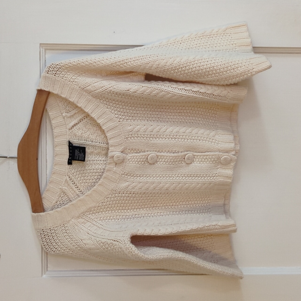 THEORY ivory aran 100% CASHMERE CARDIGAN SWEATER S